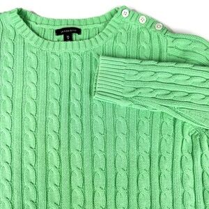 Lands End Sweater Women's XL 18 Green Cable Knit‎